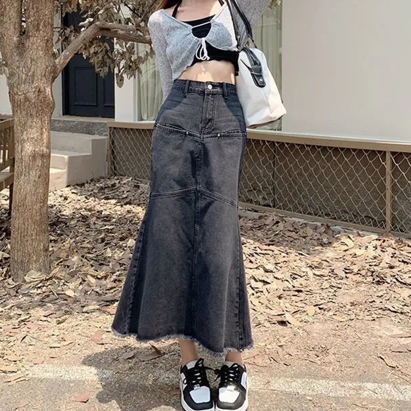 Denim Skirt Midi Vintage - Vintage Women Denim Skirts Loose Casual