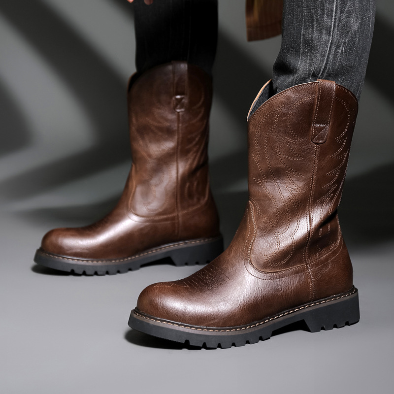 Vintage Fashion Streetwear - Fashion Mens Cowboy Boots New Embroidery
