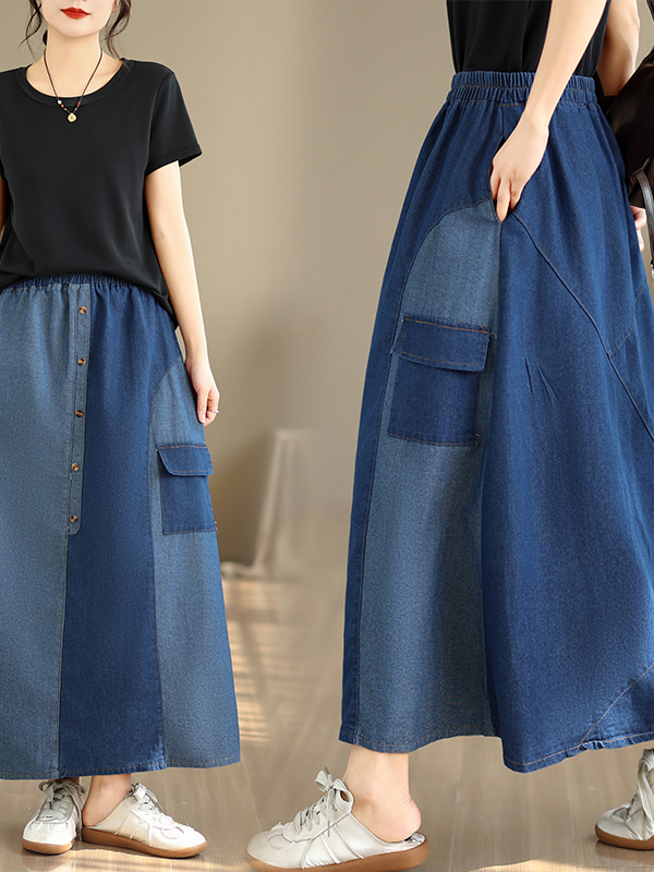 Denim Skirt Midi Vintage - Loose Casual Denim Skirt Women's plus