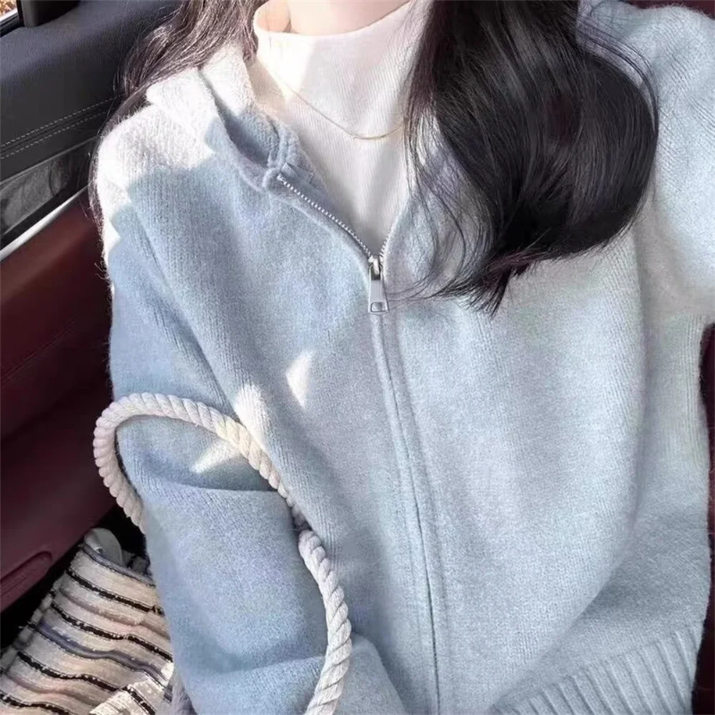 Vintage Fashion Style Female - Fashion Korean Style Solid Zipper Hooded