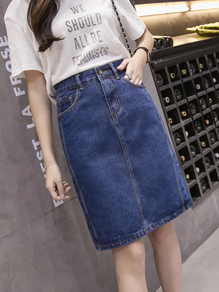 Korean loose women denim midi  - Denim Skirt Midi Vintage ulasan dan harga