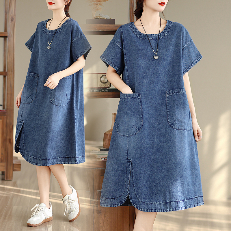 High-End plus Size Midi Dress  - Denim Skirt Midi Vintage ulasan dan harga
