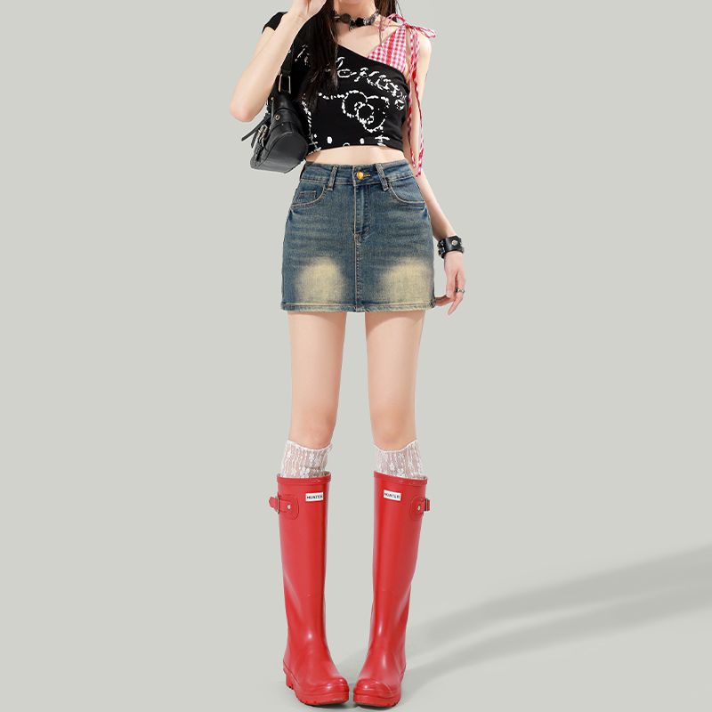 Retro Denim Women's Spring & S - Denim Skirt Midi Vintage ulasan dan harga
