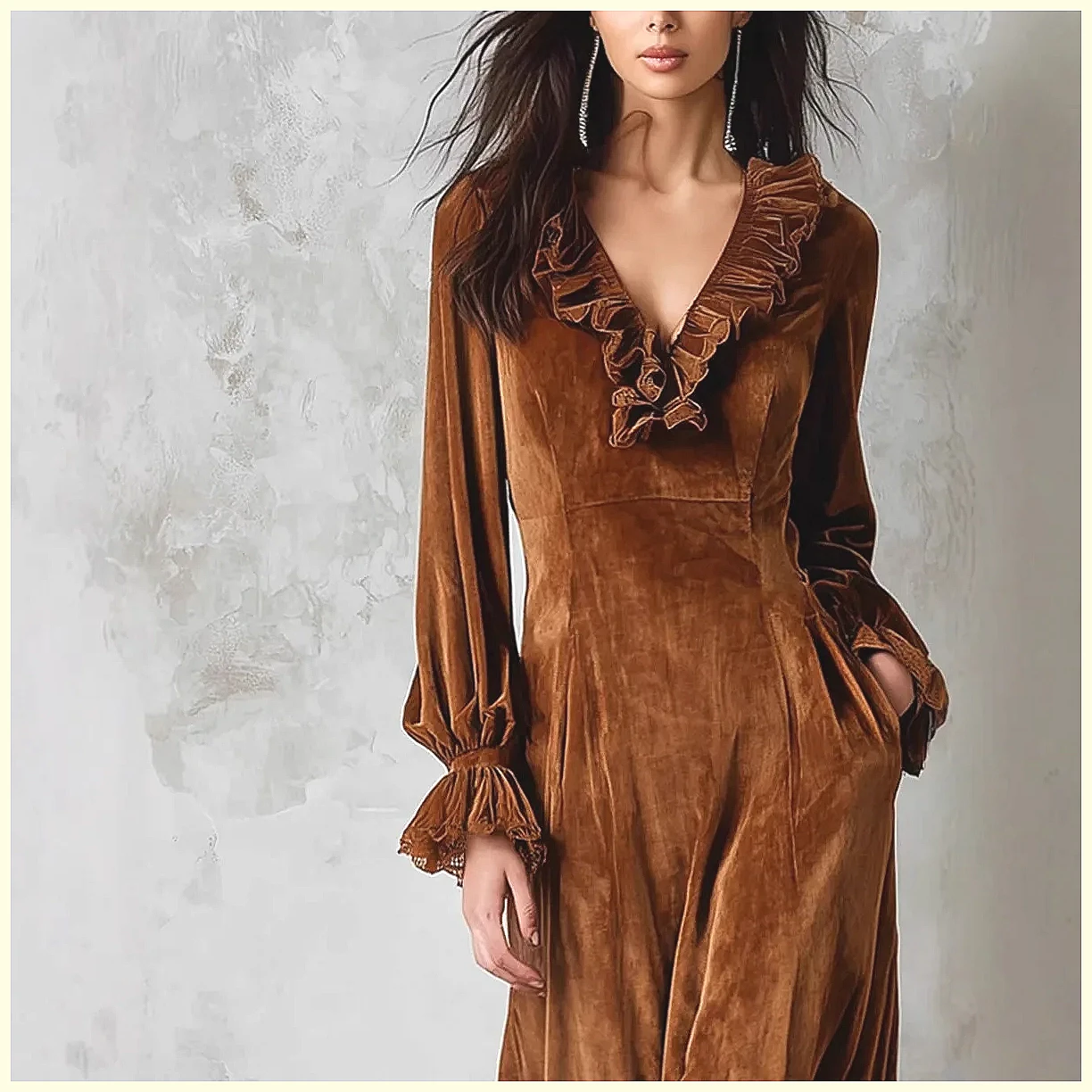 Vintage Velvet Maxi Dress V-Ne - Vintage Y2K ulasan dan harga