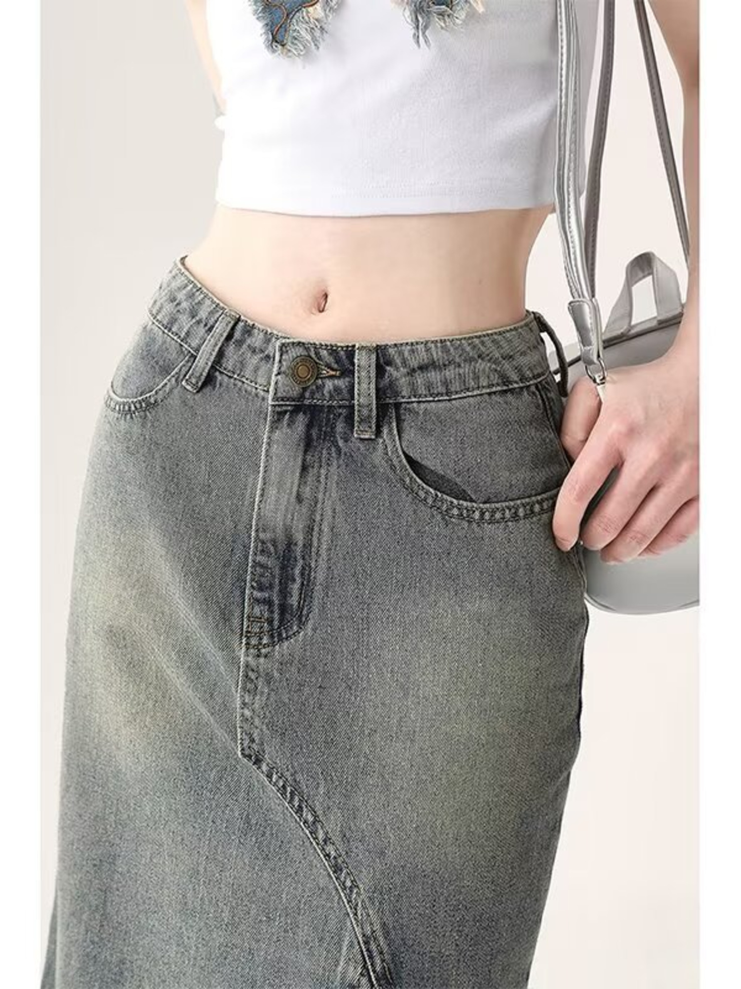 Women's Vintage Washed Denim M - Denim Skirt Midi Vintage ulasan dan harga