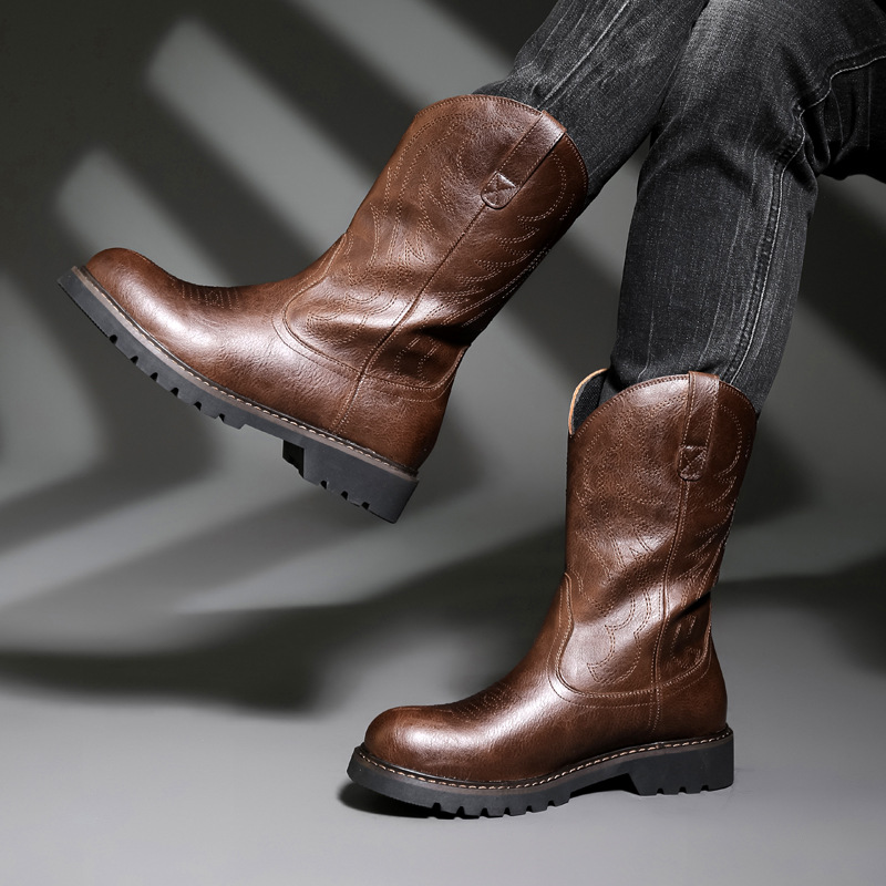 Fashion Mens Cowboy Boots New  - Vintage Fashion Streetwear ulasan dan harga