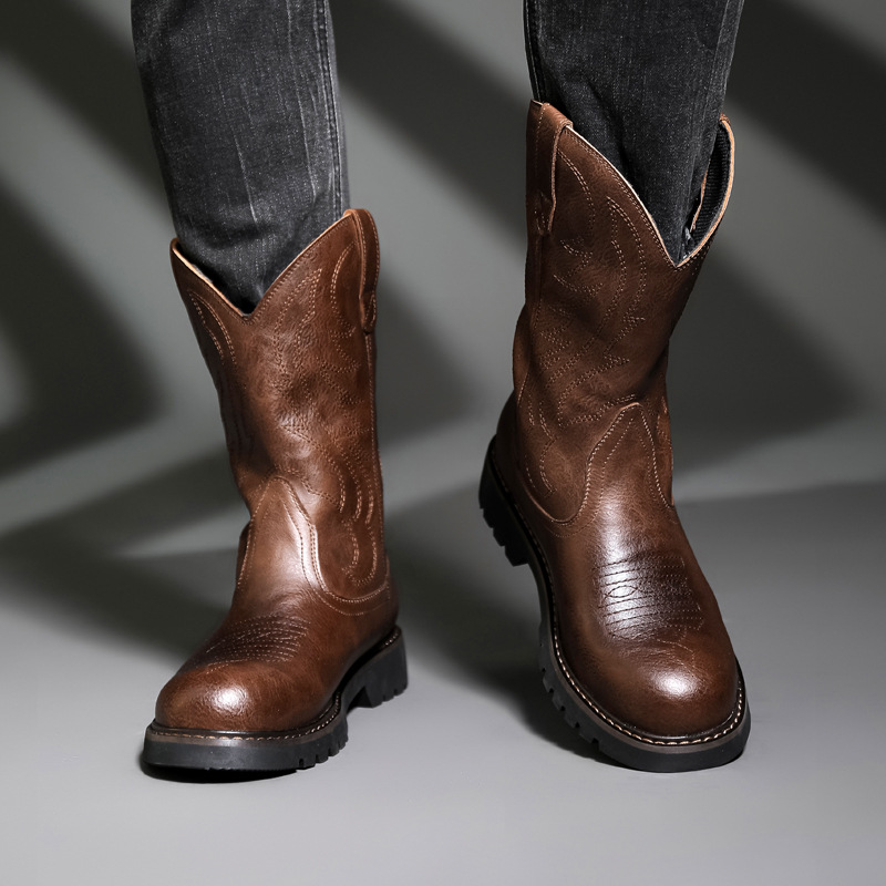 Fashion Mens Cowboy Boots New  - Vintage Fashion Streetwear ulasan dan harga
