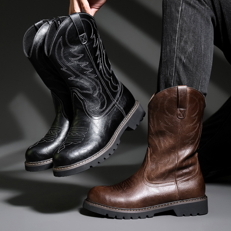 Fashion Mens Cowboy Boots New  - Vintage Fashion Streetwear ulasan dan harga