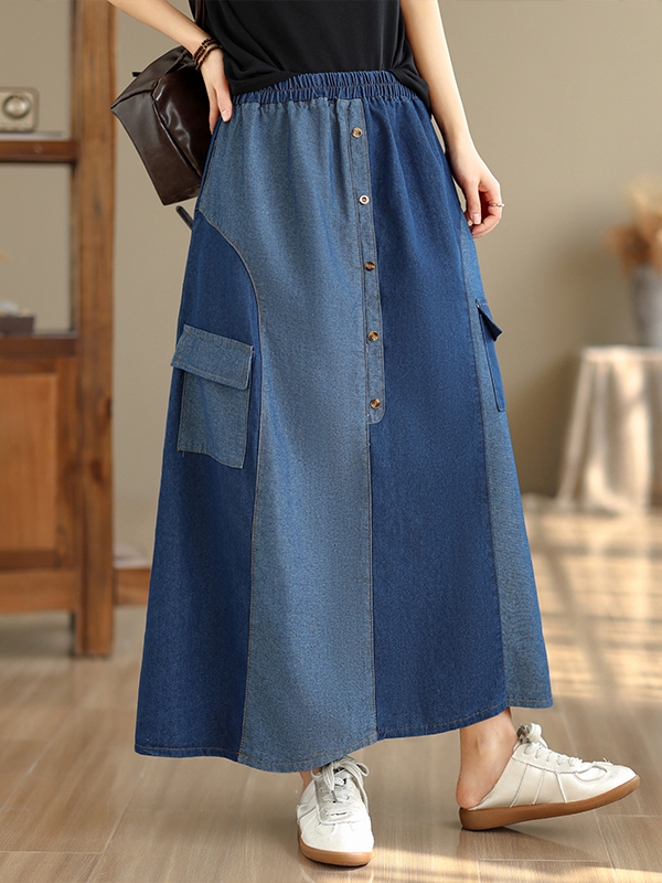 Loose Casual Denim Skirt Women - Denim Skirt Midi Vintage ulasan dan harga