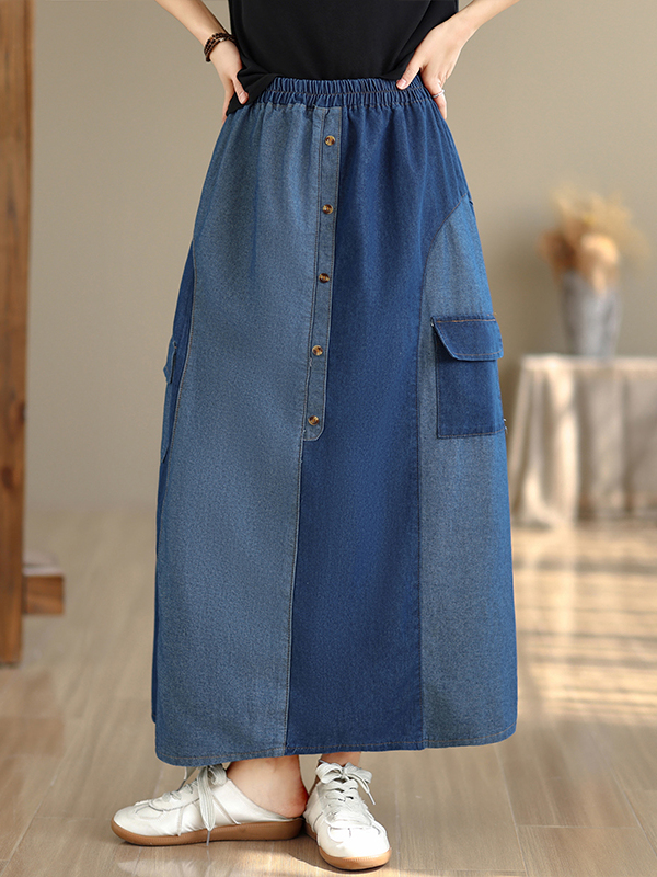 Loose Casual Denim Skirt Women - Denim Skirt Midi Vintage ulasan dan harga