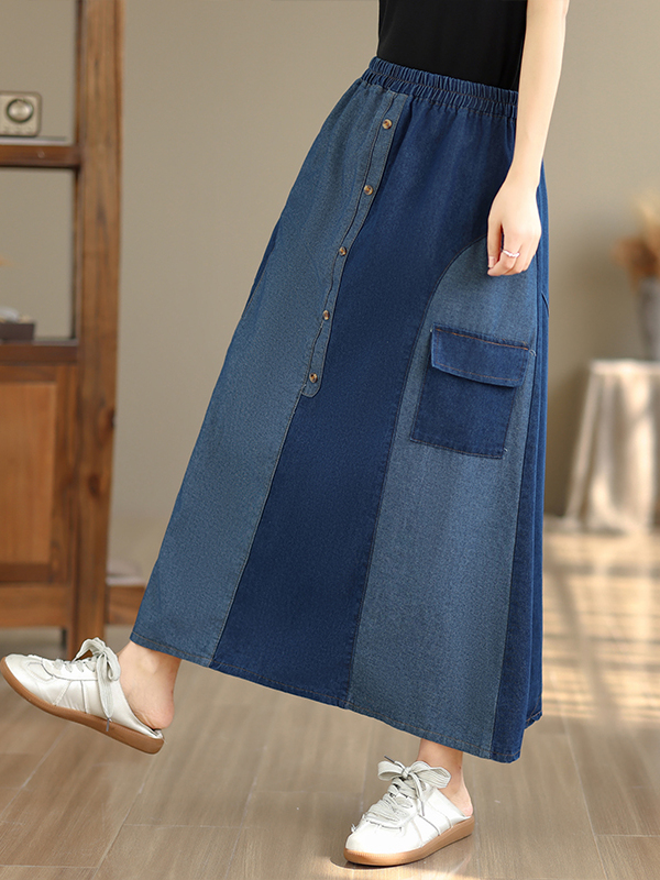 Loose Casual Denim Skirt Women - Denim Skirt Midi Vintage ulasan dan harga