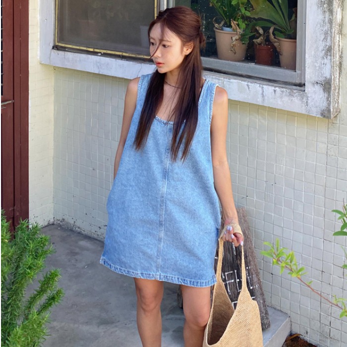 Sleeless Back Zipper Side Slit - Denim Skirt Midi Vintage ulasan dan harga