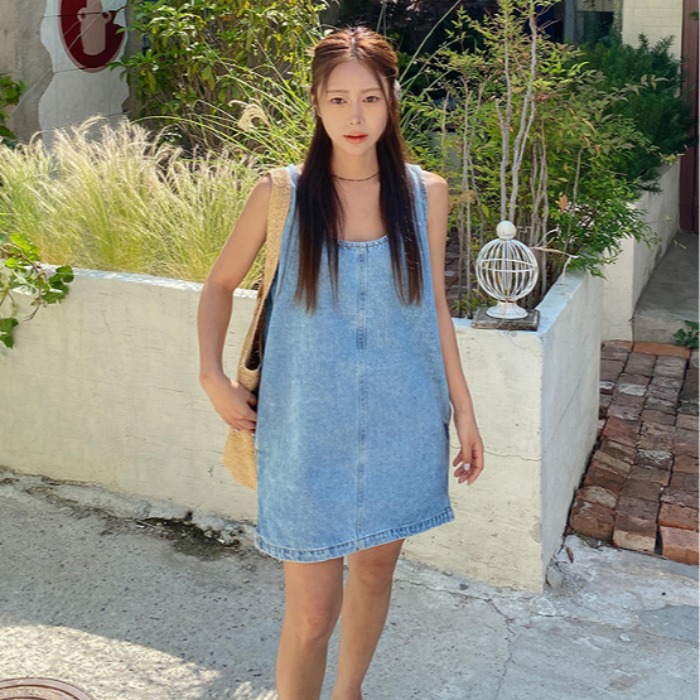 Sleeless Back Zipper Side Slit - Denim Skirt Midi Vintage ulasan dan harga