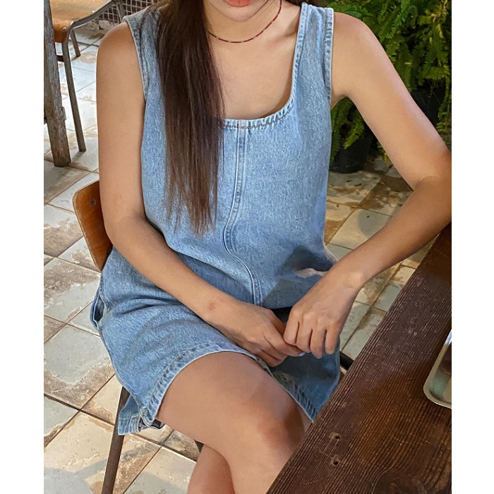 Sleeless Back Zipper Side Slit - Denim Skirt Midi Vintage ulasan dan harga