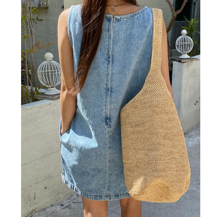 Sleeless Back Zipper Side Slit - Denim Skirt Midi Vintage ulasan dan harga