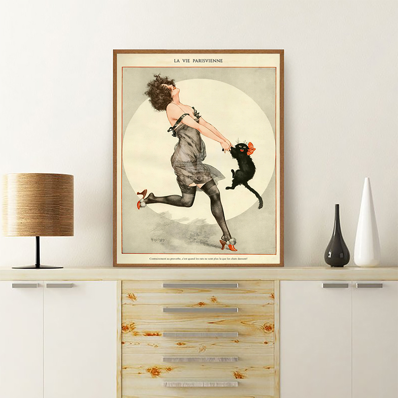 Woman and Black Cat Dancing Vi - Vintage Fashion Magazine Covers ulasan dan harga