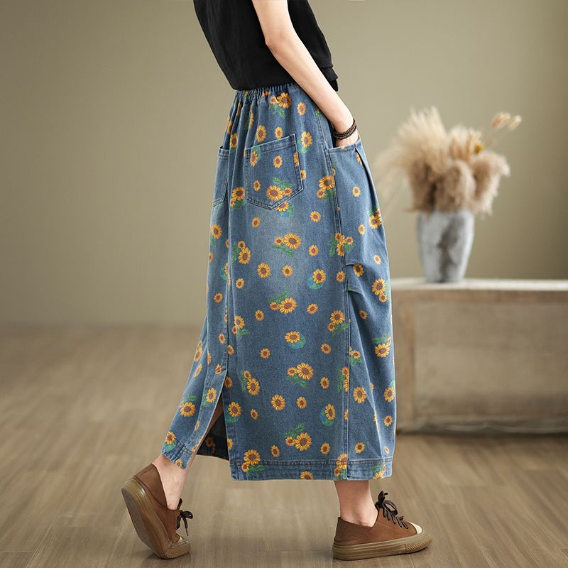 Women's Vintage Denim A Line M - Denim Skirt Midi Vintage ulasan dan harga