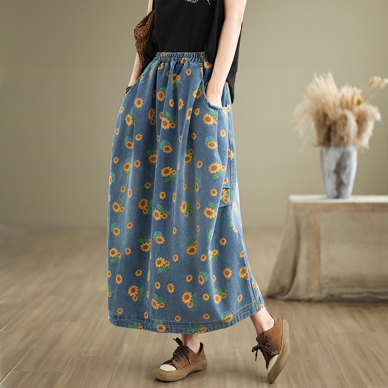 Women's Vintage Denim A Line M - Denim Skirt Midi Vintage ulasan dan harga