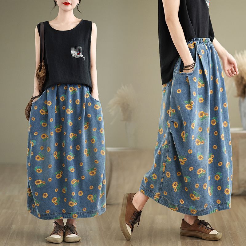 Women's Vintage Denim A Line M - Denim Skirt Midi Vintage ulasan dan harga