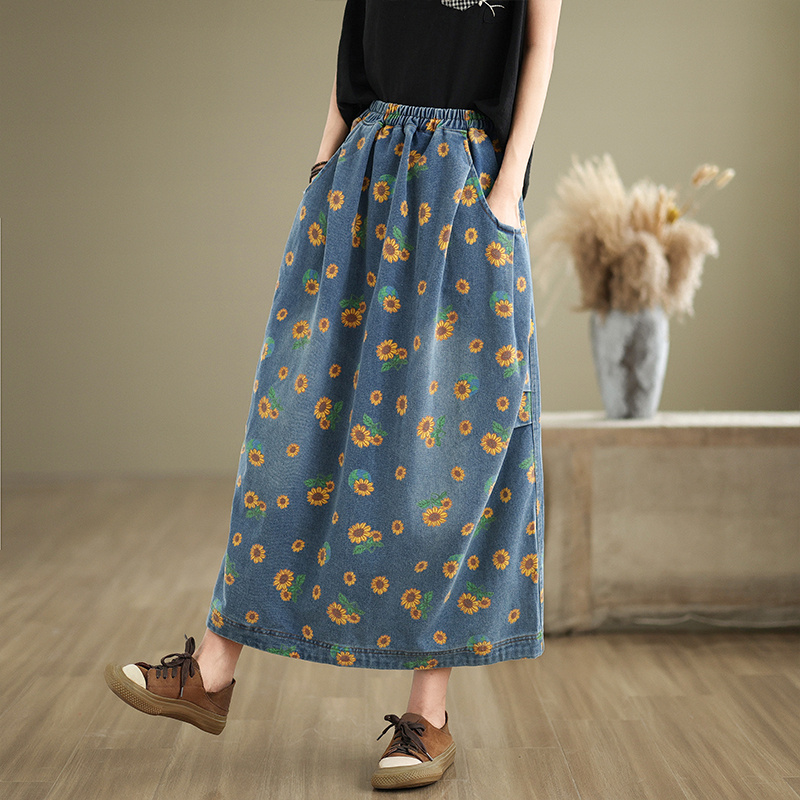 Women's Vintage Denim A Line M - Denim Skirt Midi Vintage ulasan dan harga
