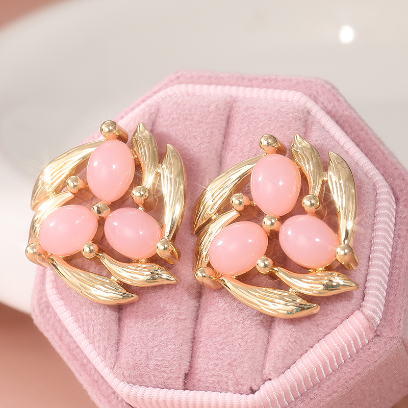 Vintage Inlay Pink Stone Flowe - Vintage Fashion Vogue ulasan dan harga