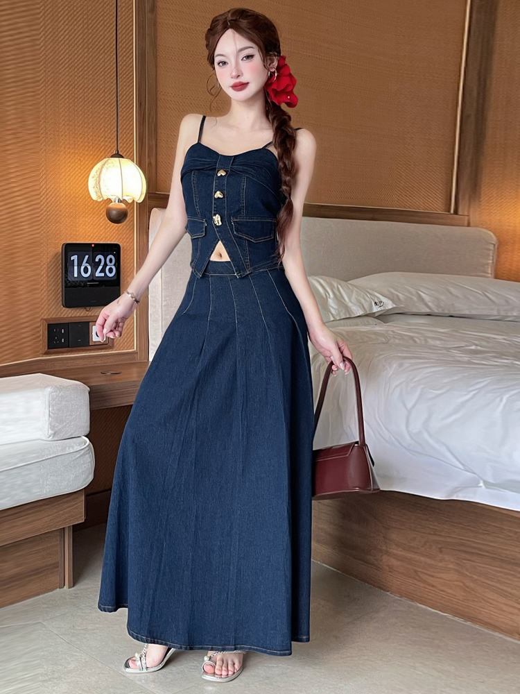 Sexy Vintage Metal Buckle Desi - Denim Skirt Midi Vintage ulasan dan harga