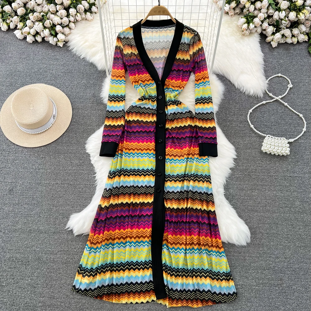 Runway Fashion V-neck Rainbow  - Vintage Fashion Runway ulasan dan harga