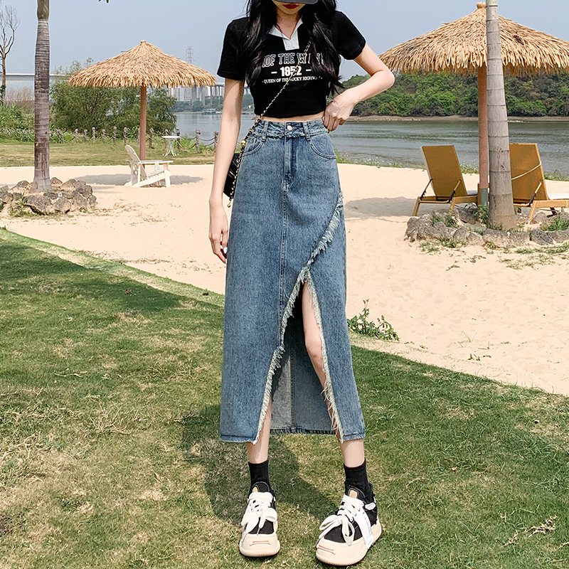 High Waist Asymmetrical Vintag - Denim Skirt Midi Vintage ulasan dan harga