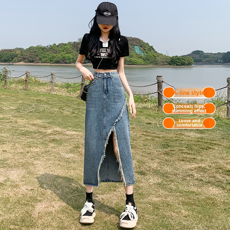 High Waist Asymmetrical Vintag - Denim Skirt Midi Vintage ulasan dan harga