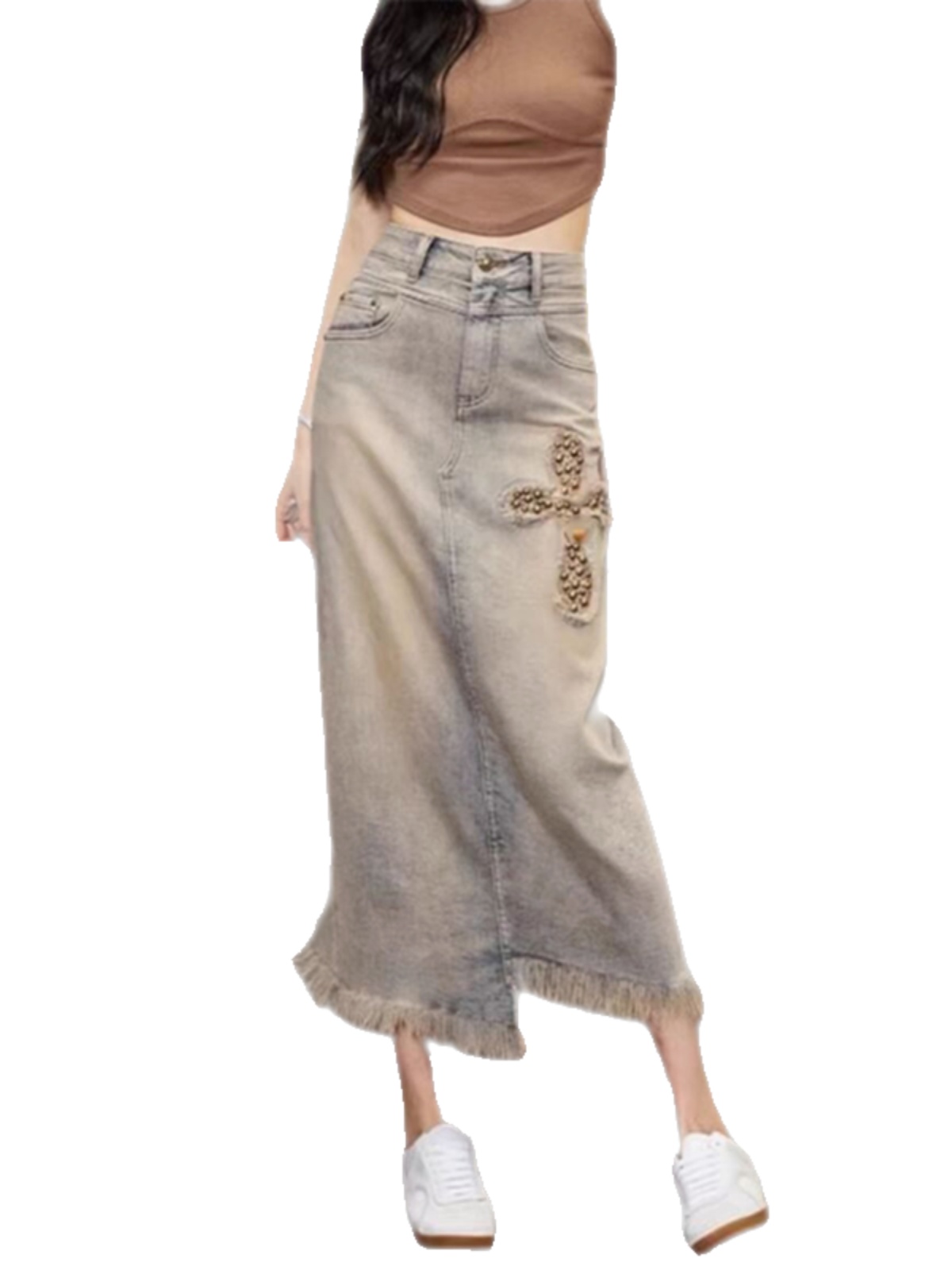 Ladies High Waist Denim Midi S - Denim Skirt Midi Vintage ulasan dan harga